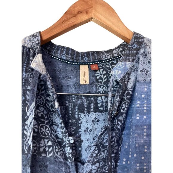 Pilcro Anthropologie Colorblock Patchwork Tunic Top Blue Long Sleeve S - Picture 2 of 3